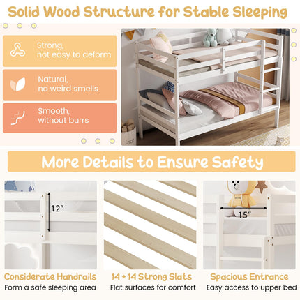Dreamade Bunk Bed Twin Over Twin White, Solid Wood Bunk Bed