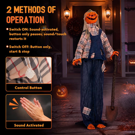 DREAMADE 5.3 FT Animated Halloween Pumpkin Man, Animatronic Prop