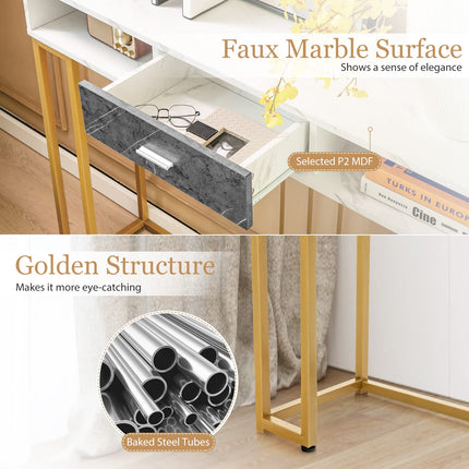 Dreamade Console Table with Drawer - Sofa Side Table with Anti-Toppling Device & Adjustable Foot Pads