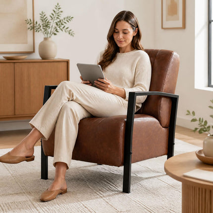Dreamade PU Leather Upholstered Armchair with Padded Seat & Back (1/2)