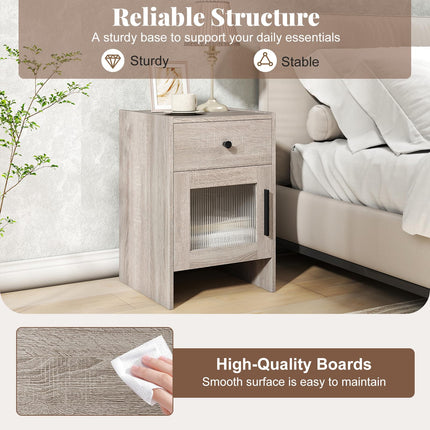 Dreamade Farmhouse Nightstand with Drawer and Cabinet