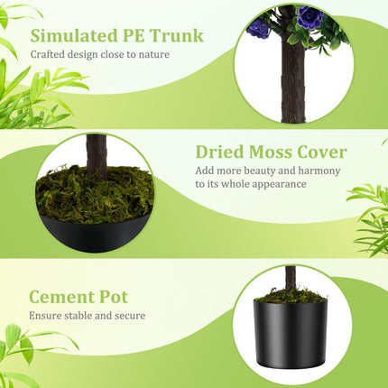 Dreamade 22'' Artificial Purple Rose Topiary Ball Tree Set of 2 Faux Potted Plants Artificial Shrubs Bushes with Flowers