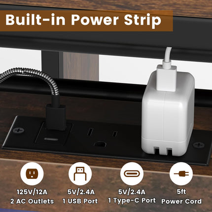 Dreamade Rectangular Bar Table with Charging Station and LED Light