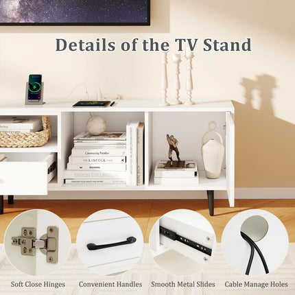 Dreamade 79" White TV Stand with Power Outlets