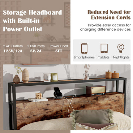 Dreamade Queen/Full Size Bed Frame with 2-Tier Storage Headboard