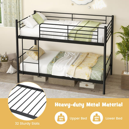 Dreamade Bunk Bed Twin Over Twin, Metal Bunk Bed Frame w/Built-in Ladder, Safety Guardrail