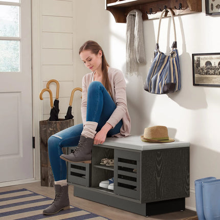 Dreamade Entryway Shoe Storage Bench - Shoe Rack w/Seat Cushion & 6 Storage Compartments