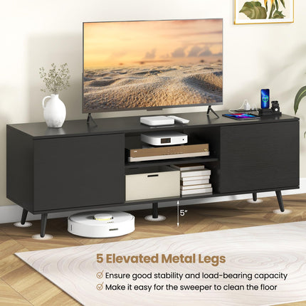 Dreamade TV Stand with Power Outlet for TVs up to 60'', Entertainment Center with Cable Hole, Cabinets