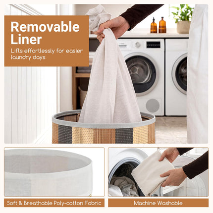 Dreamade 13.2 Gal Round Bamboo Laundry Hamper with Lid