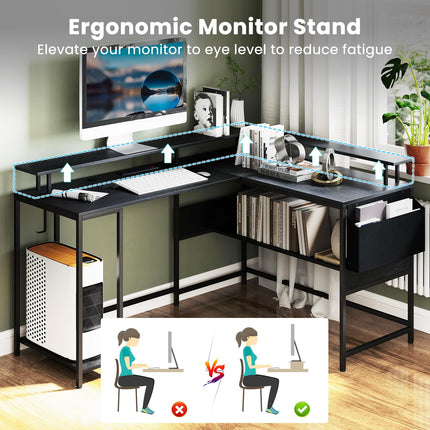 Dreamade L Shaped Desk with LED Light & Power Outlets Ergonomic Home Office Desk