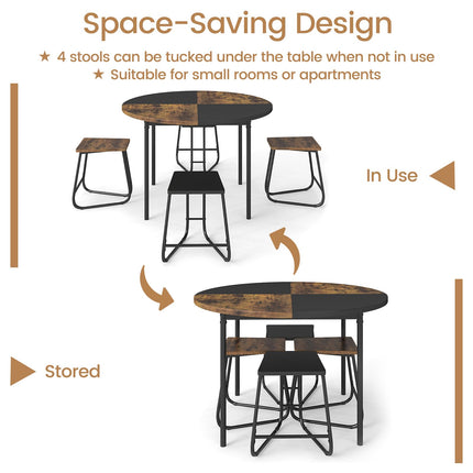 Dreamade 5-Piece Dining Set 47" Round Kitchen Table and 4 Stools with Wooden Tabletop