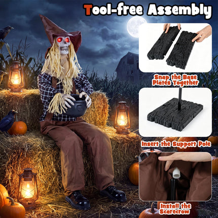 DREAMADE 53" Sitting Skeleton Animated Halloween Scarecrow Animatronics