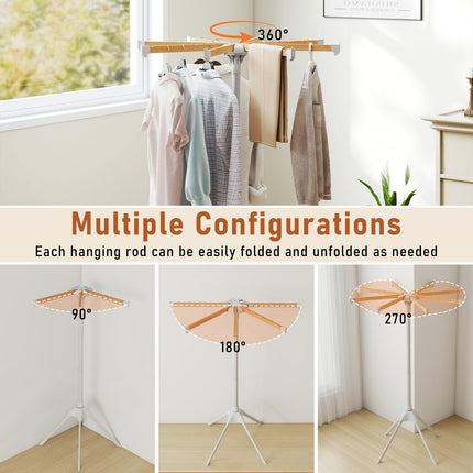 Dreamade 4 Legs Foldable Clothes Drying Rack with 8 Bamboo Hanging Rods and 40 Hanger Slots