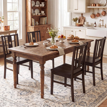 Dreamade Solid Rubber Wood Kitchen Chairs with Slatted Curved Backrest & Wide Seat (2/4)
