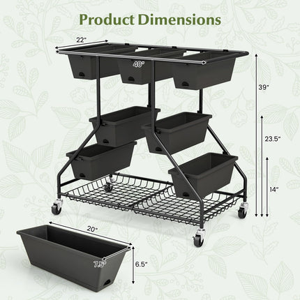 Dreamade Rolling Raised Garden Bed w/ 7 Planter Boxes, Storage Baskets, Drainage Holes