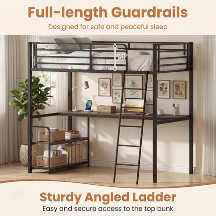 Dreamade Twin Loft Bed with Desk & Charging Station