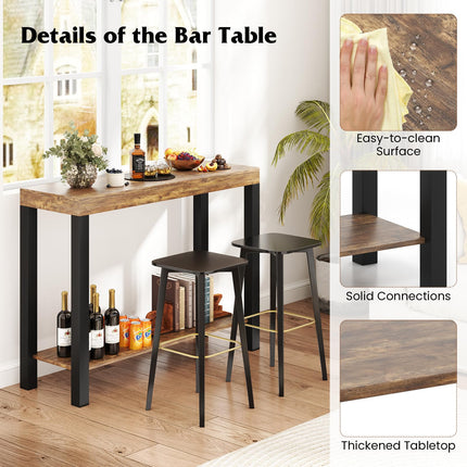 Dreamade 48-Inch Bar Table, Narrow Pub Table with Counter Height, Open Shelves, Solid Wood Frame