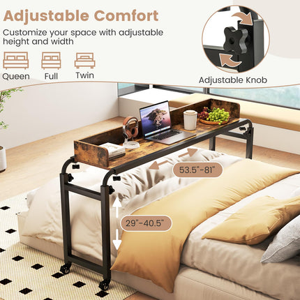 Dreamade Overbed Table with Wheels 81" Queen Size Bed Desk with Adjustable Height and Length