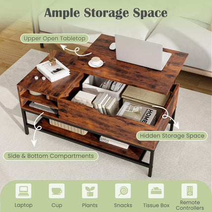 Dreamade Lift Top Coffee Table, Coffee Table with Storage Shelf and Hidden Compartment