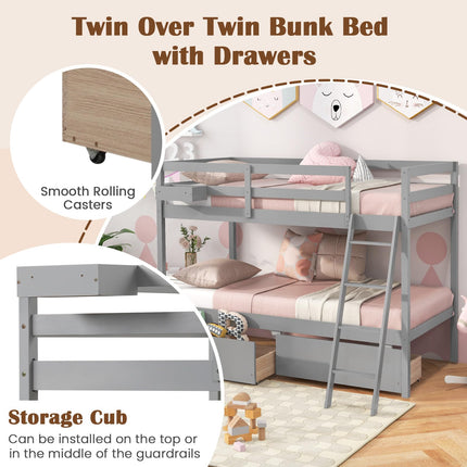 Dreamade Bunk Bed Twin Over Twin with 2 Storage Drawers