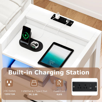 Dreamade LED Nightstand with Charging Station Set of 1/2 Bedside Table