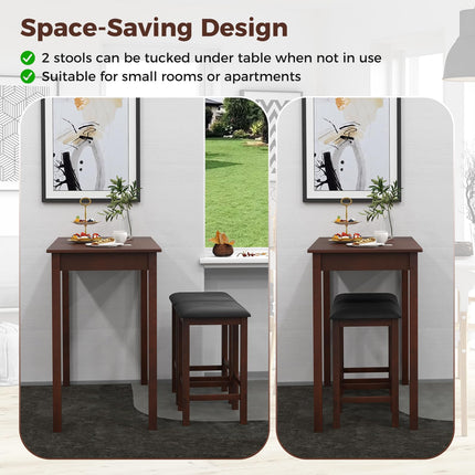 Dreamade Dining Table Set for 2, Counter Height Dining Table Set with 2 Bar Stools, Wood Legs, Dinette Table Set