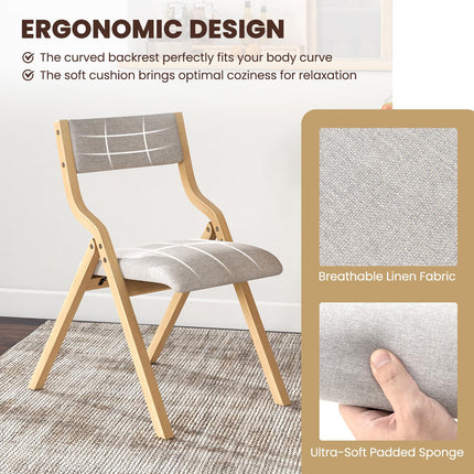 Folding Dining Chair Set of 2, No Assembly Folding Chairs w/Linen Padded Seats - Dreamade
