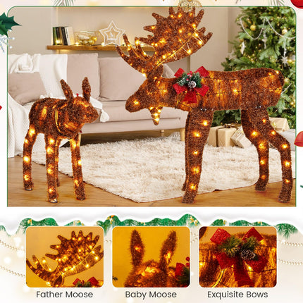 Dreamade 2 Pieces Lighted Christmas Moose Family, Light-up Xmas Deer Decorations with 170 LED Lights