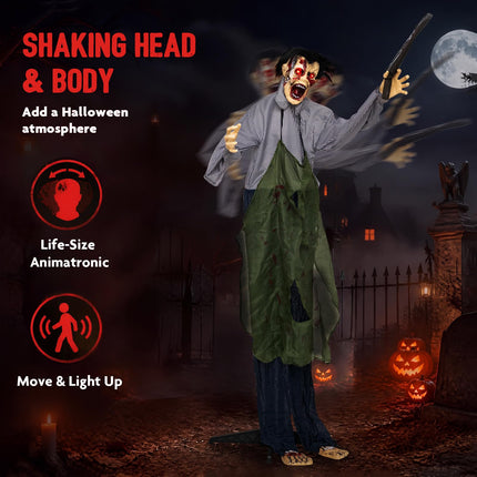 DREAMADE 6ft Halloween Animatronic Zombie Standing Sound Activated Decor