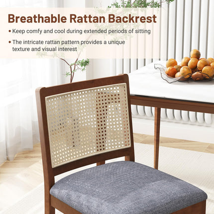 Dreamade Rattan Dining Chairs Set of 2/4, Modern Upholstered Kitchen Chairs w/Rubber Wood Frame