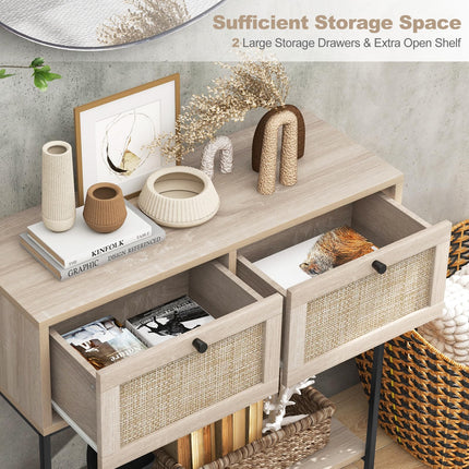 Dreamade Console Table with Rattan Drawers - 31.5" Entryway Table w/ 2 Drawers & Open Storage Shelf