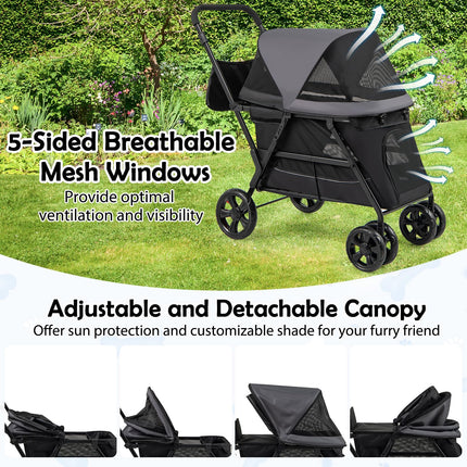 Dreamade Dog Stroller with Low Entry & Ramp Access, Cat Stroller with Lockable & Shock-Absorbing All-Terrain Wheels