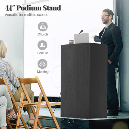 Dreamade Portable Podium Stand, Lectern Podium with 2 Storage Shelves, 4 Universal Wheels, Mobile Speaking Podium Hostess Stand Pulpits