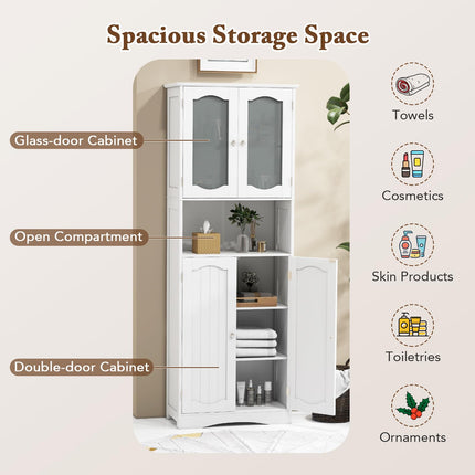 Dreamade 64.5" Tall Bathroom Cabinet, Pantry Cabinet with Tempered Glass Doors, Adjustable Shelves
