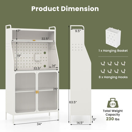 Dreamade Pantry Organizers and Storage, 63.5" H Kitchen Buffet Cabinet with Hutch, Pegboard