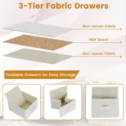 Dreamade White Dresser for Bedroom Bamboo 6 Fabric Drawers Storage Tower with Top Shelf