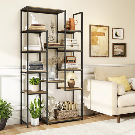 Dreamade 71" Geometric Bookshelf | Vintage Tall Bookcase w/ 12 Open Shelves