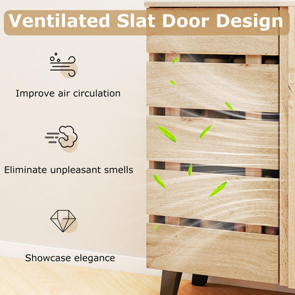 Dreamade 4-Tier Farmhouse Shoe Rack Cabinet with 2 Slatted Doors & Removable Shelves