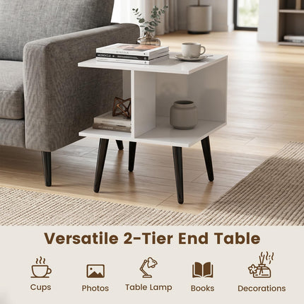 Dreamade Mid Century Modern 2-Tier End Table with 2 Storage Compartments (1/2)