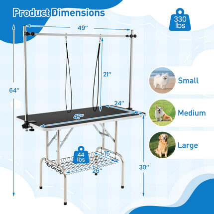 Dreamade 47'' Dog Grooming Table with Adjustable Arm & 2 Nooses