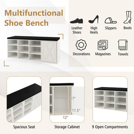 Dreamade Shoe Bench, 3 Tier 9 Cubes Storage Bench with Adjustable Shelves (Rustic Brown)