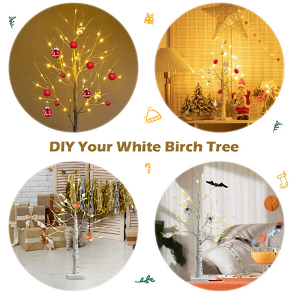 Dreamade 2FT Lighted Birch Tree, Artificial Small Tree White Christmas Tree - DreamadeUS