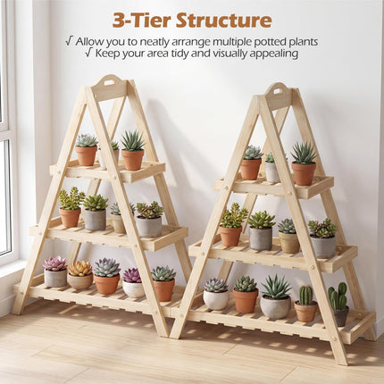 Dreamade 3-Tier Plant Stand Indoor | 28.5" Wood Flower Pot Plant Display Shelf