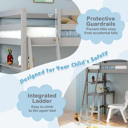 Dreamade Loft Bed with Desk & Bookshelves