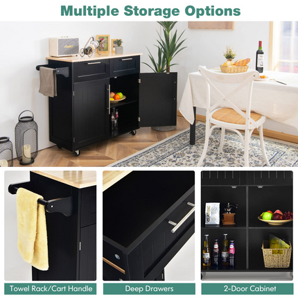 Dreamade Kitchen Island Cart Rolling Storage Trolley Cart
