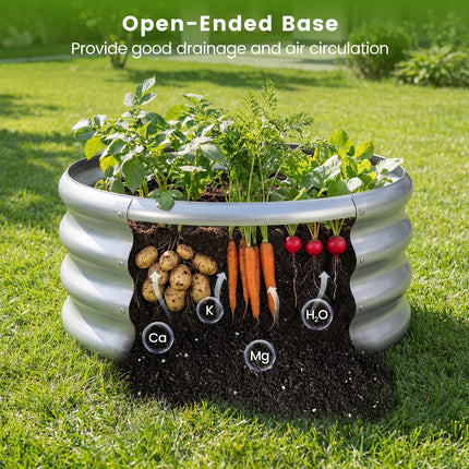 Dreamade Galvanized 2 x 2 x 1 FT Round Outdoor Planter Box with Open-Ended Base (1/2)