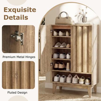 Dreamade Wooden Shoe Cabinet with 2 Fluted Doors