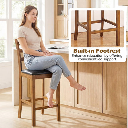 Dreamade 24" Ladder Back Wood Counter Bar Stools Set of 2/4 Padded Faux Leather Upholstered Seat & Footrest