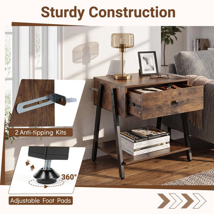 Dreamade Industrial Night Stand with Drawer and Open Shelf
