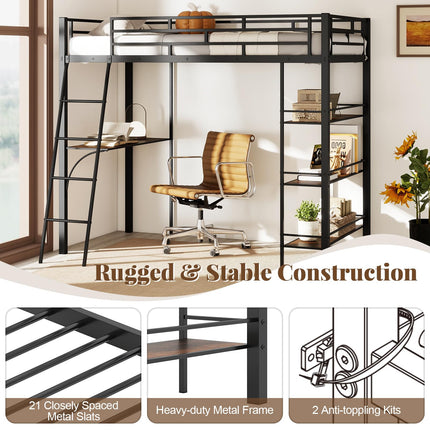 Dreamade Twin Size Loft Bed with Desk & Shelves for Kids